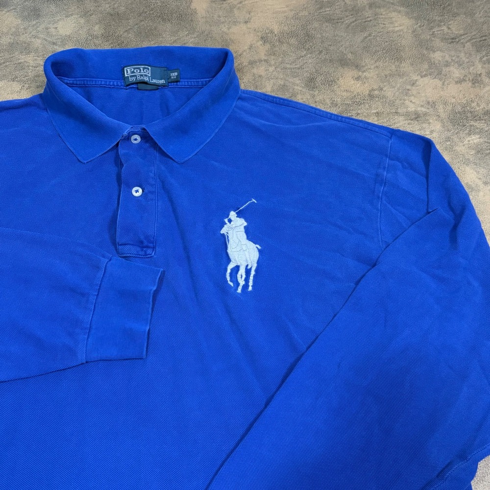 Polo Ralph Lauren Long Sleeve Polo Mens 3XB Blue Big Pony Cotton Pique